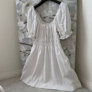 Copper Key White Puff Sleeve Mini Dress